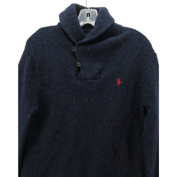 Ralph Lauren Polo Sweater Small Wool Blend Shawl Speckled Pullover Pony - Picture 2 of 12